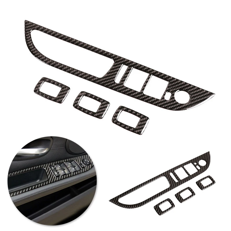 

For BMW 5 Series E60 E61 2004 2005 2006 2007-2010 Car Interior Window Lift Switch Button Control Panel Frame Carbon Fiber Cover