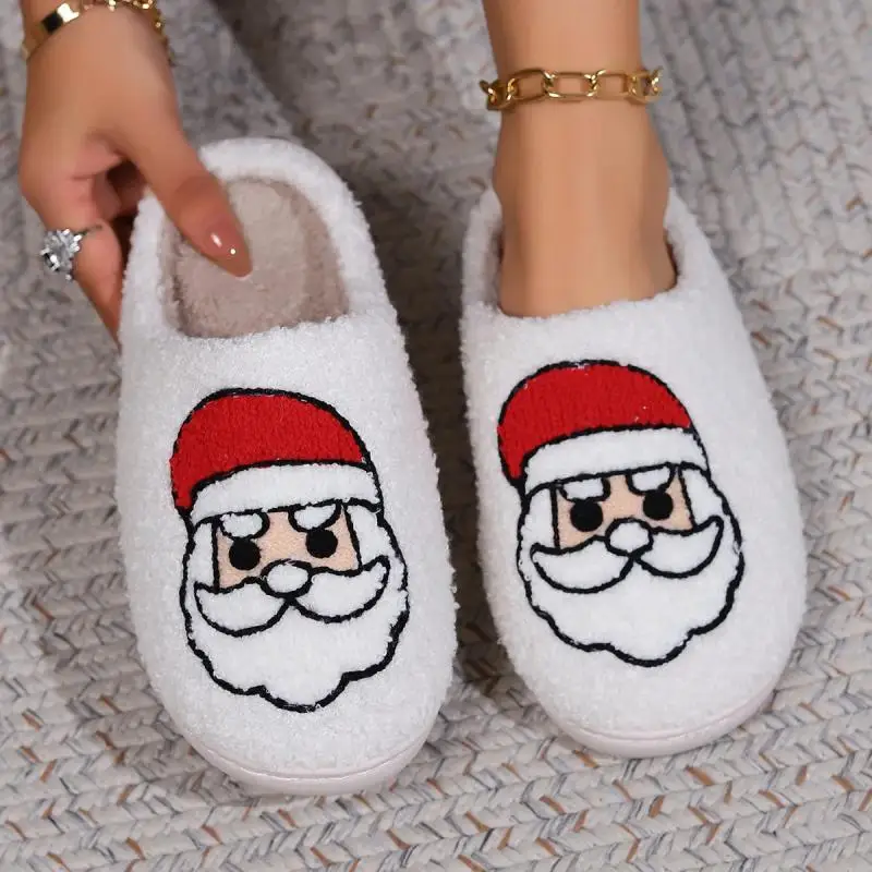 

Christmas Chic Elegant Fluffy Slippers Women Home Winter Plush Designer Shoes Girls 2024 New Santa Claus Casual Platform Slides