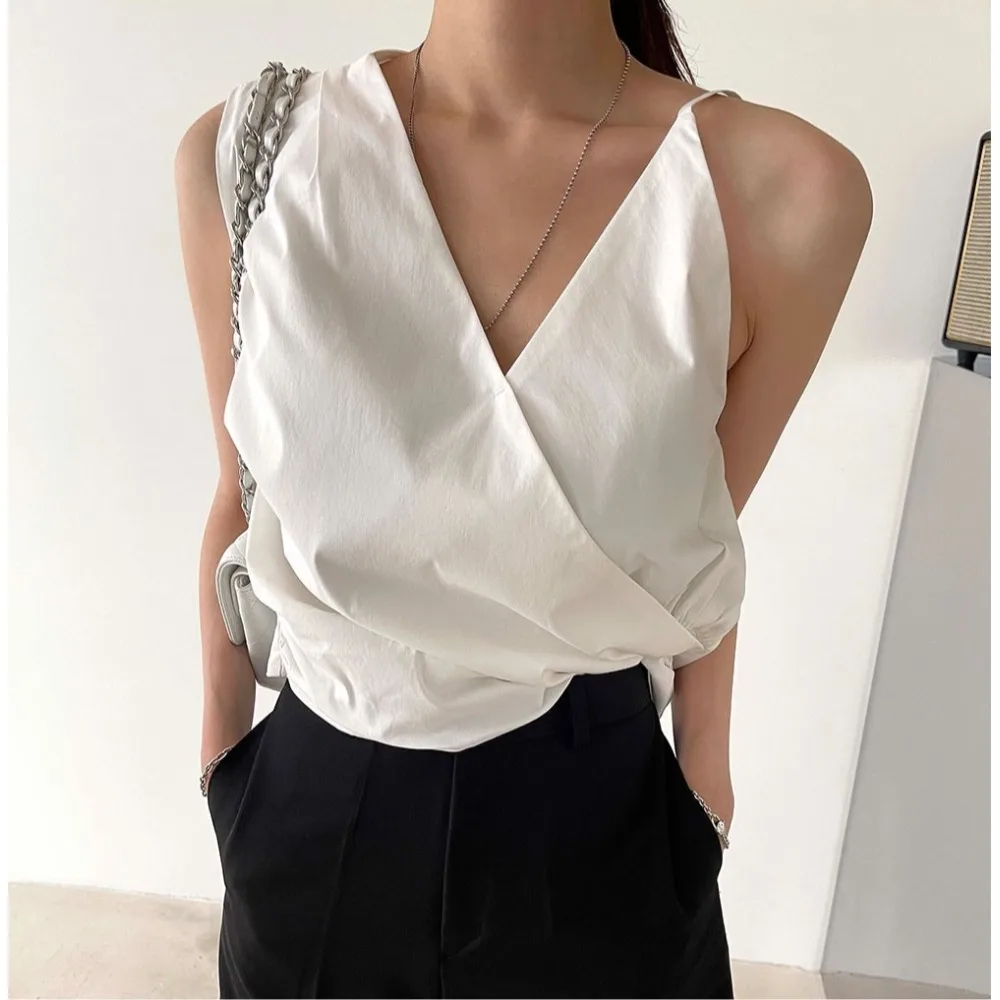 

Irregular Personalized Design Shirt Korean Style Women's Fashion Spring Autumn Winter Casual Inner Wear Regular Fit