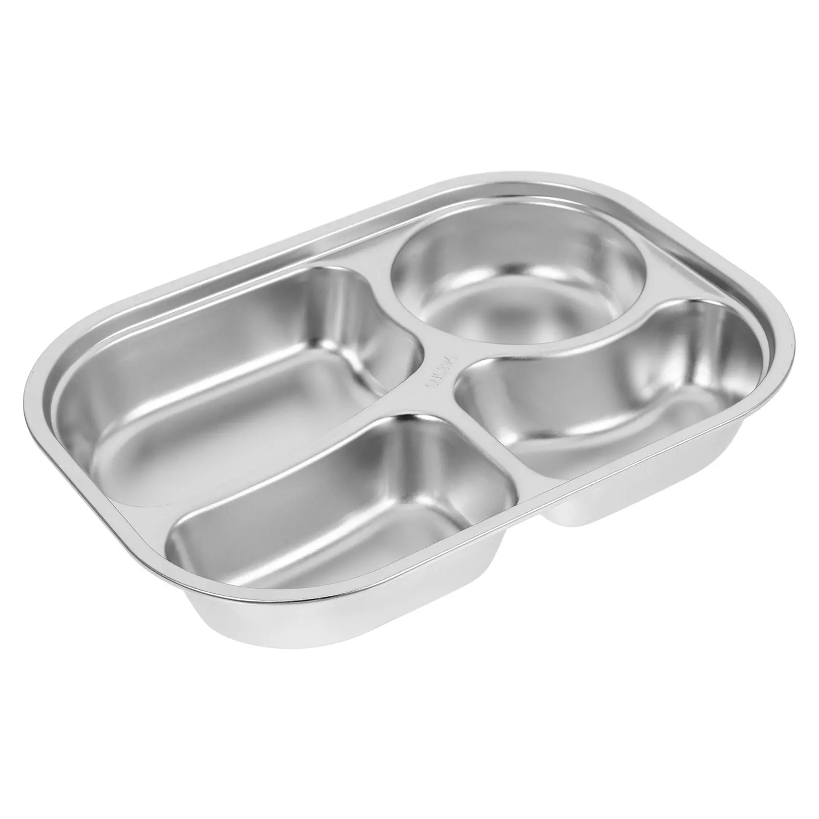 4-Section Stainless Steel Divided Food Plate Portion Control Tray Rectangular Dinner Food Serving Tray Portion Control Plate