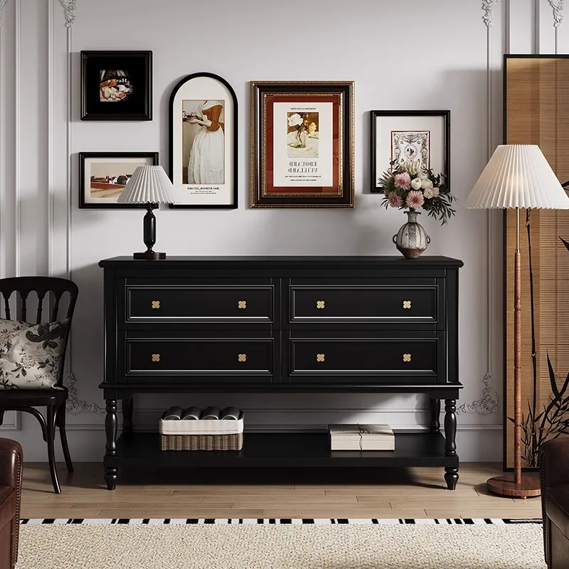 

Black solid wood porch cabinet retro living room aisle antique partition cabinet entry screen