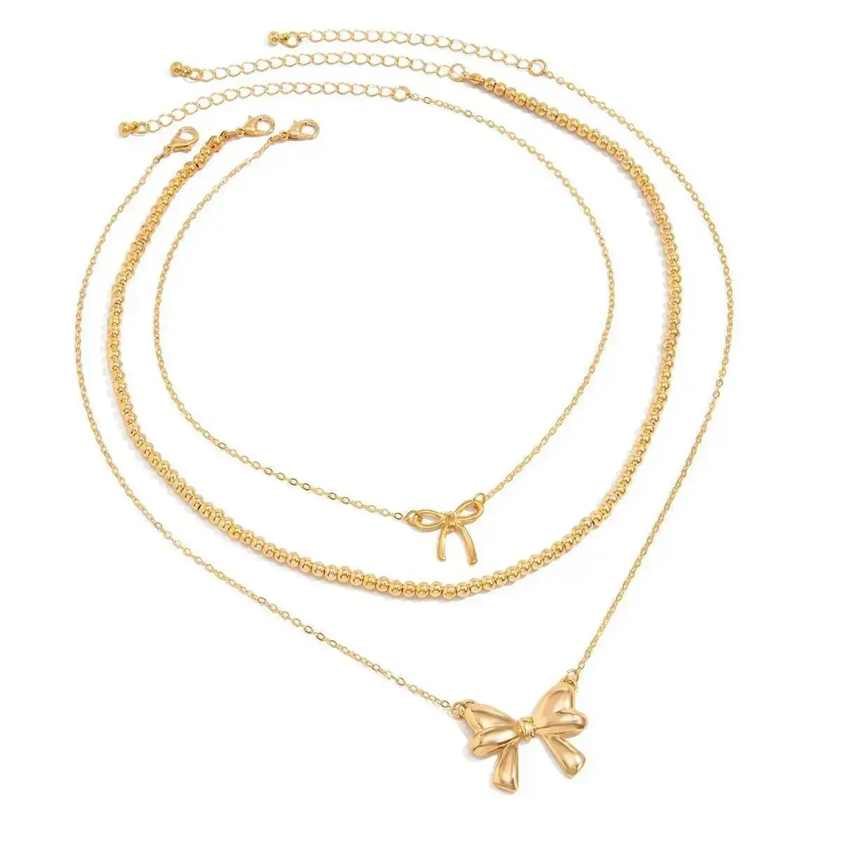 

SHIXIN 3 Pcs/Set Exquisite Bowknot Pendant Clavicle Chain Necklace for Women Trend Multilayer Stacked Beads Chain Choker Jewelry