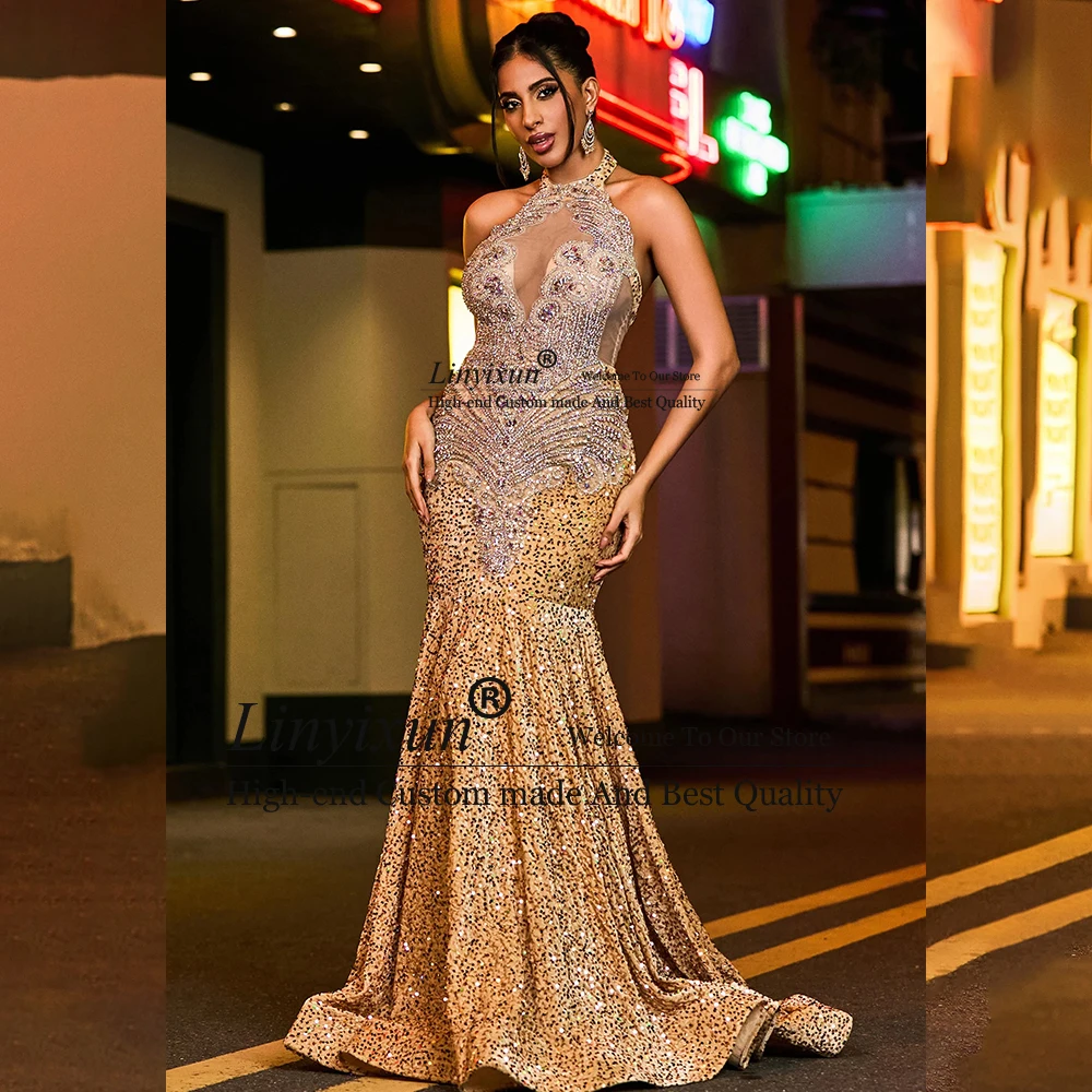 Exquisite Crystal Prom Dresses for Girl Glitter Sequin Mermaid Evening Party Gowns 2025 Customized Sleeveless robe d'été femme