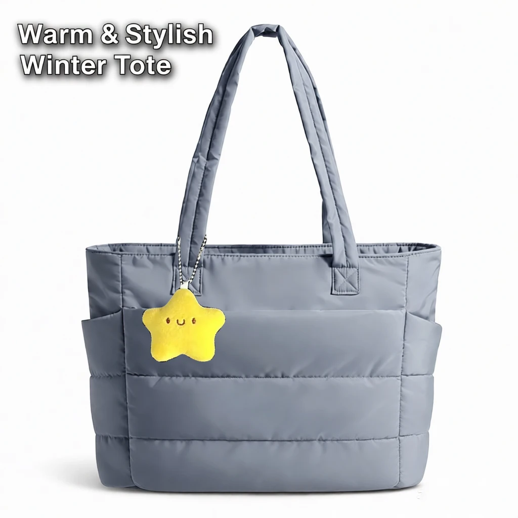 Bolso de mano acolchado de invierno para mujer, bolso de hombro de nailon impermeable de gran capacidad, bolso acolchado de moda para el trabajo, compras y viajes