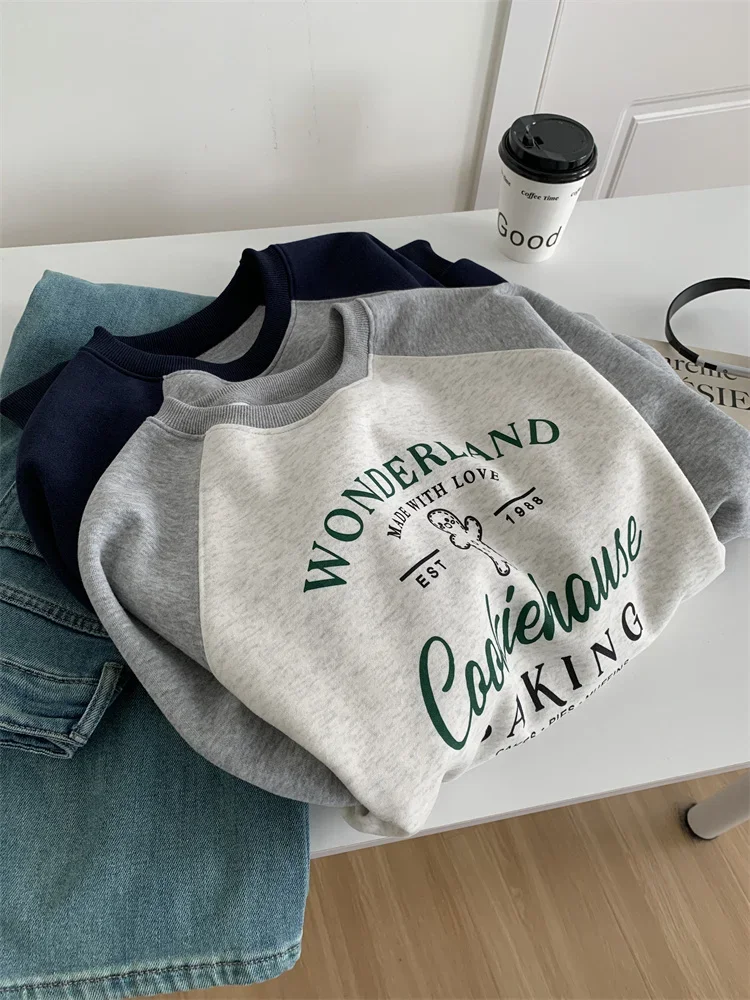 LangMao Contrasting Letter Printed Pullover Hoodie For Women Spring Autumn Color Blocked Sweatshirt