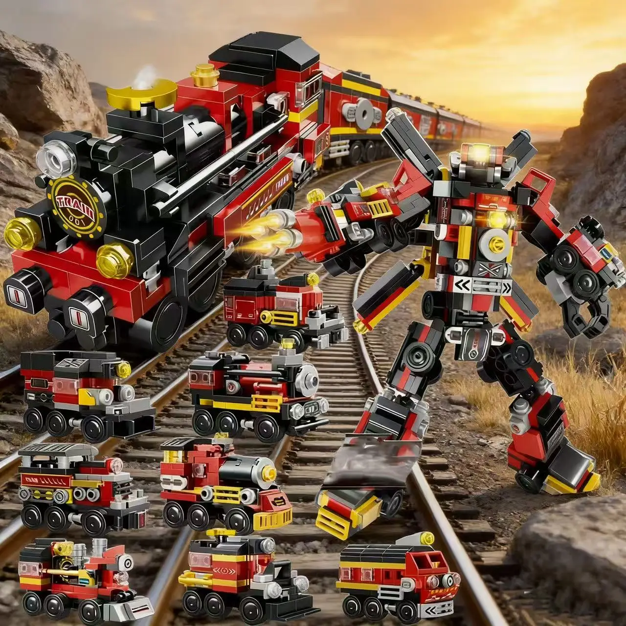 8-in-1 Multi-Play Forms Flame Mechanized War Tank Combination Set Building Blocks Educational Toys for Kids