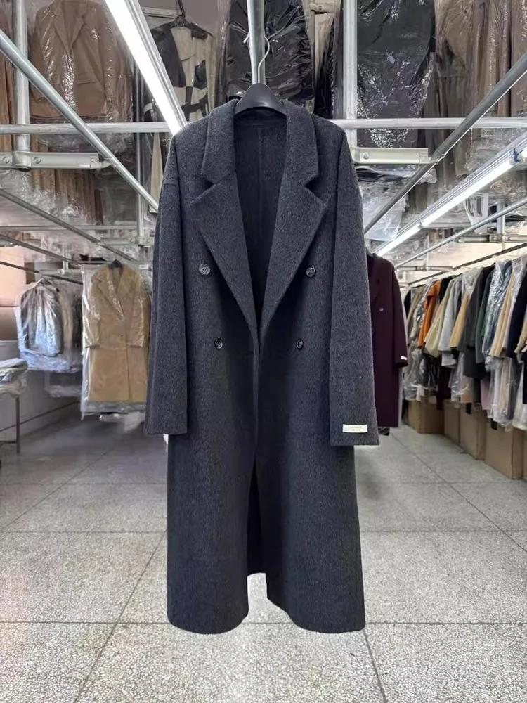 

Double-sided woolen coat for women long length 2025 new loose classic double-breasted wool overcoat autumn winter clothing gray