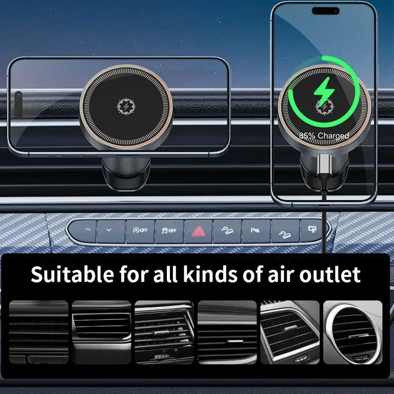 15W TEC Magnetic Wireless Car Charger Air Vent Phone Stand for Magsafe iPhone 17 16 15 14 13 12 Pro Max Fast Charging Station