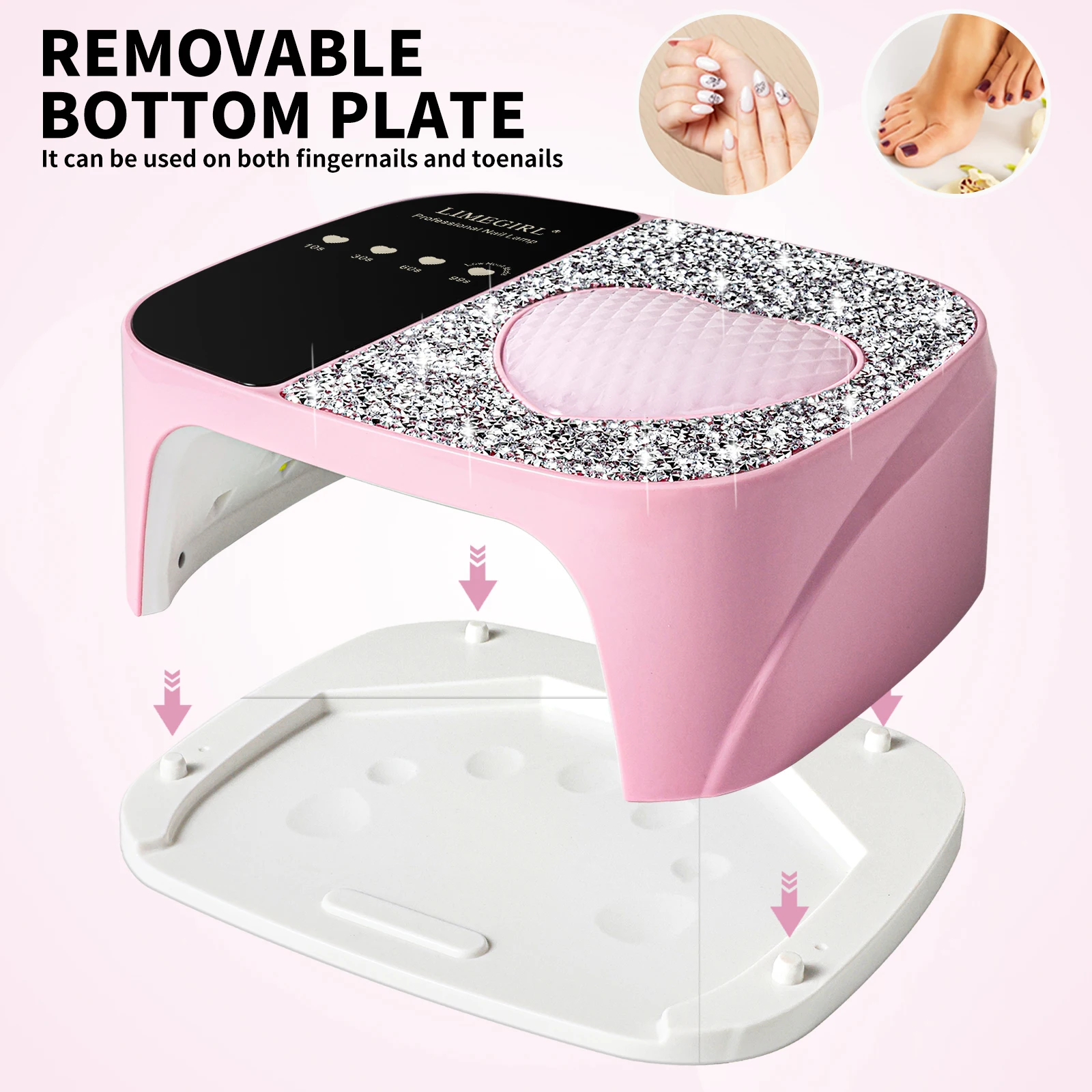 LIMEGIRL UV LED Nail Lamp Dryer Rechargable With 36LEDS Heart shape Diamonds Design For Nails UV Gel Polish Acrylic Drying Lamp