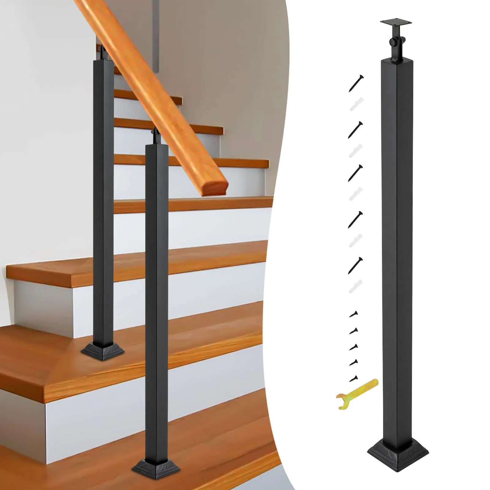 Balusters Deck Spindles ,Stair Balusters Post Stepladder Railing Spindles With Flat & Adjustable 270° Angle Bracket 75/85/90cm