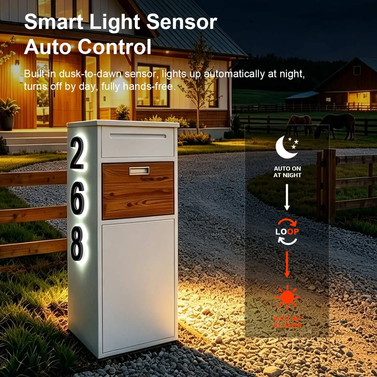 Custom Solar Address Mailbox Outdoor Solar House Number Mailbox Waterproof Metal Parcel Delivery Box For Home Garden