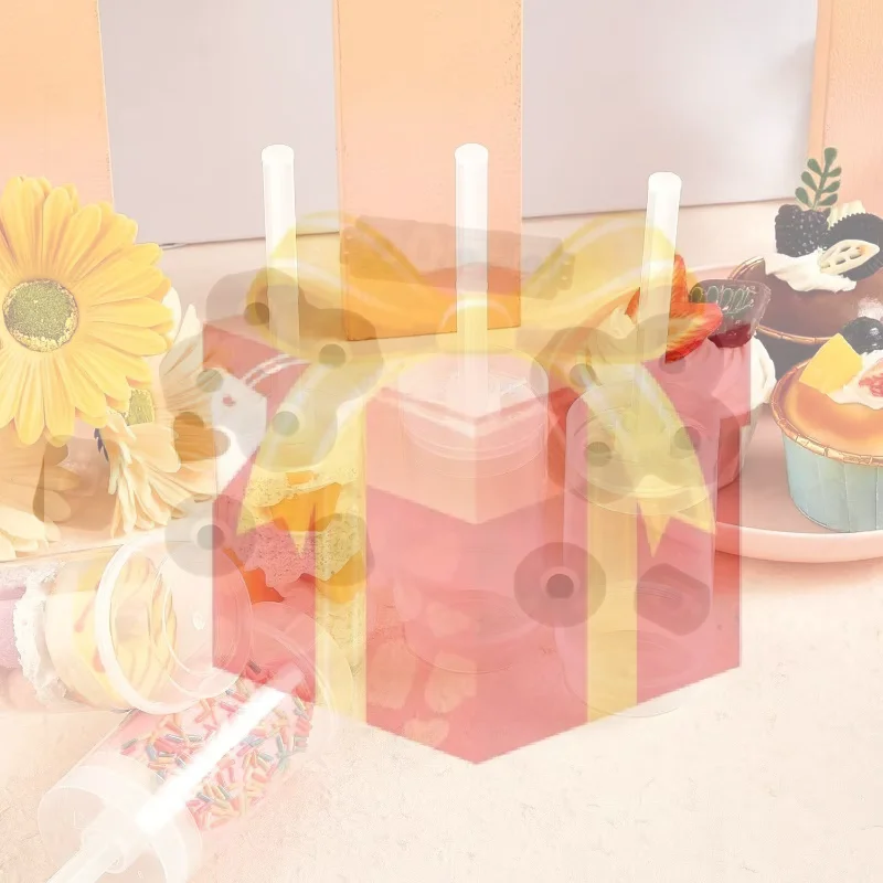 10Pcs Push Up Cake Shooter Round Shape Transparent Cake Holders Push Plastic Containers With Lids For Ice Cream Baking Molding