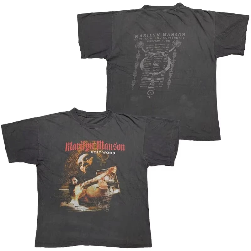 Retro Marilyn Manson Band T-Shirt Cotton Graphic Tee Men Women Summer Streetwear