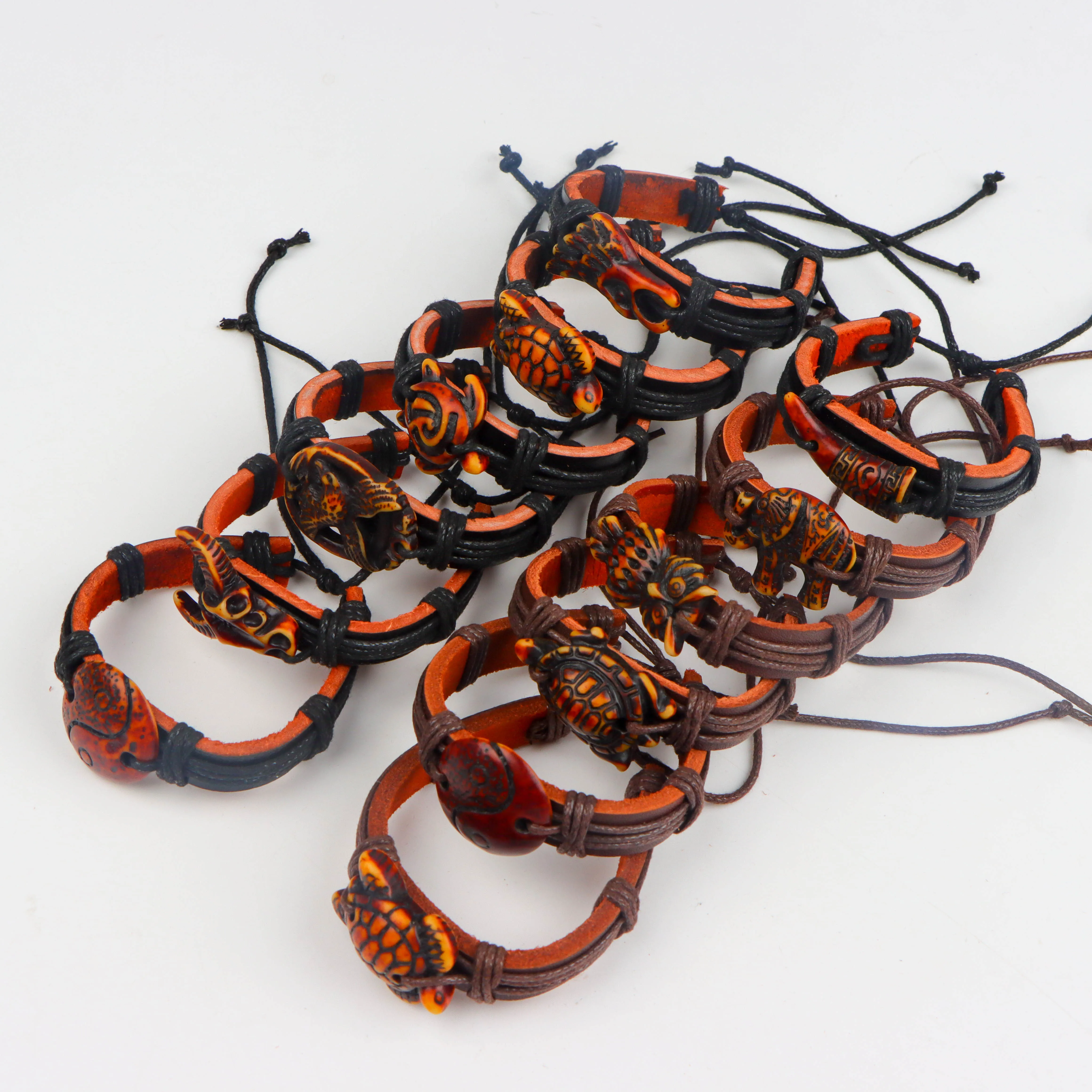 20Pcs/Lot Vintage Animal Adjustable Leather Bracelets Handmade Black/Brown Wristbands Men's Women's Jewelry Party Gift Mix Style image 5