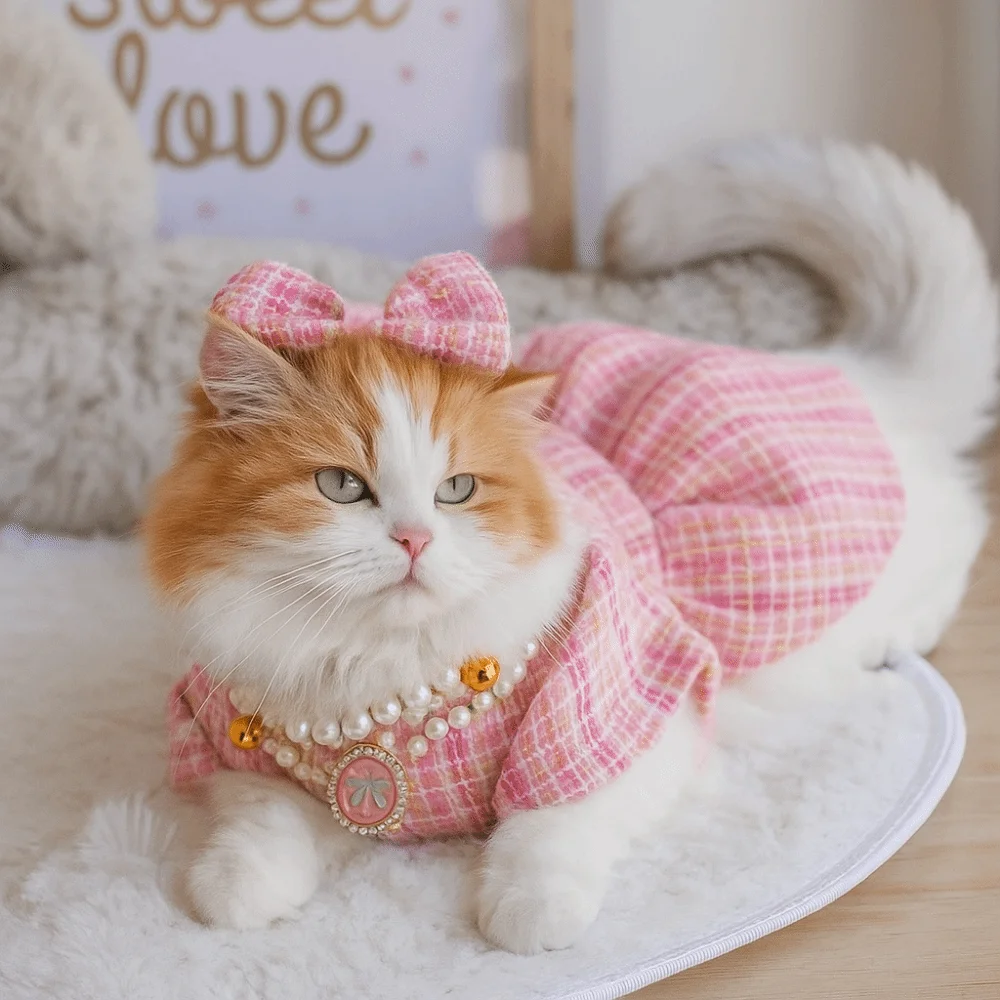 

Fashion Cute Pet Princess Dress Soft Breathable Pet Windbreaker Thin Design Dog Bow Pearl Coat for Kittens Puppy