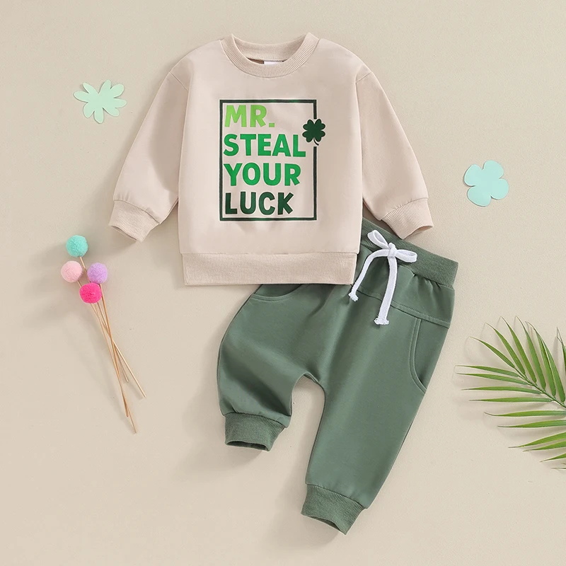 Toddler Boys Outfit Short Sleeve Round Neck Lucky Clover Graphic Tee with Drawstring Waist Shorts St Patrick s Day Costume