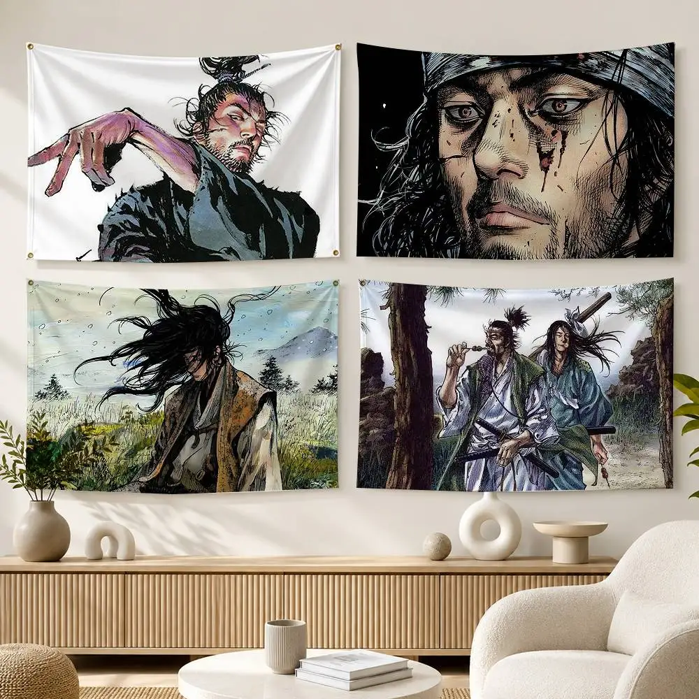 Vagabond Miyamoto M-Musashi  Flags Wall Hanging Background Art Banner for Bedroom Home Outdoor Decor