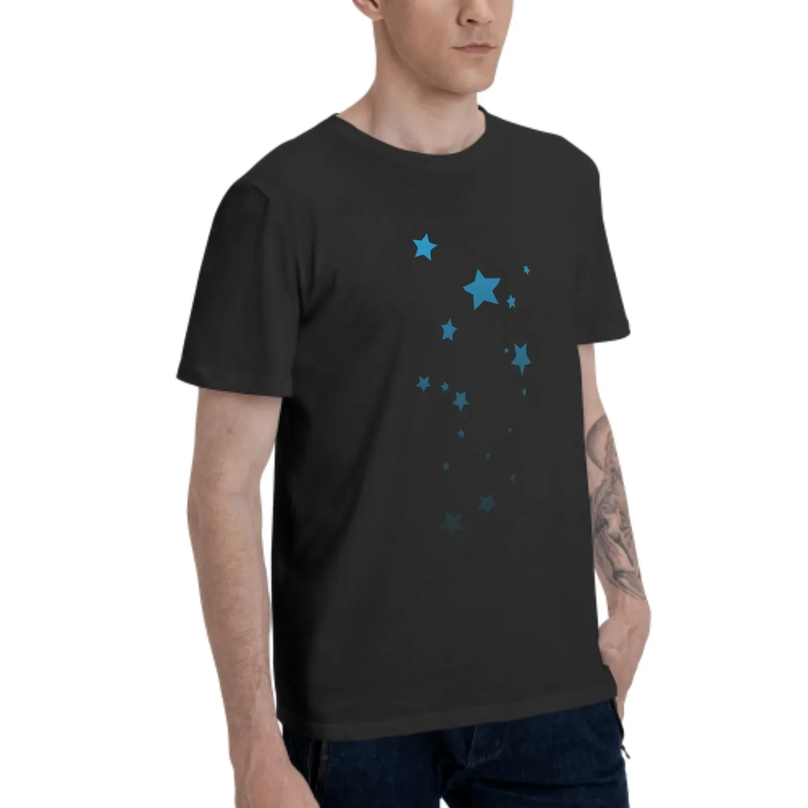 Blue Gradient Star Men's Clothing T Shirt Summer Fashionable Trendy Round Neck Tees Sport Leisure daily Man short sleeve T-shirt