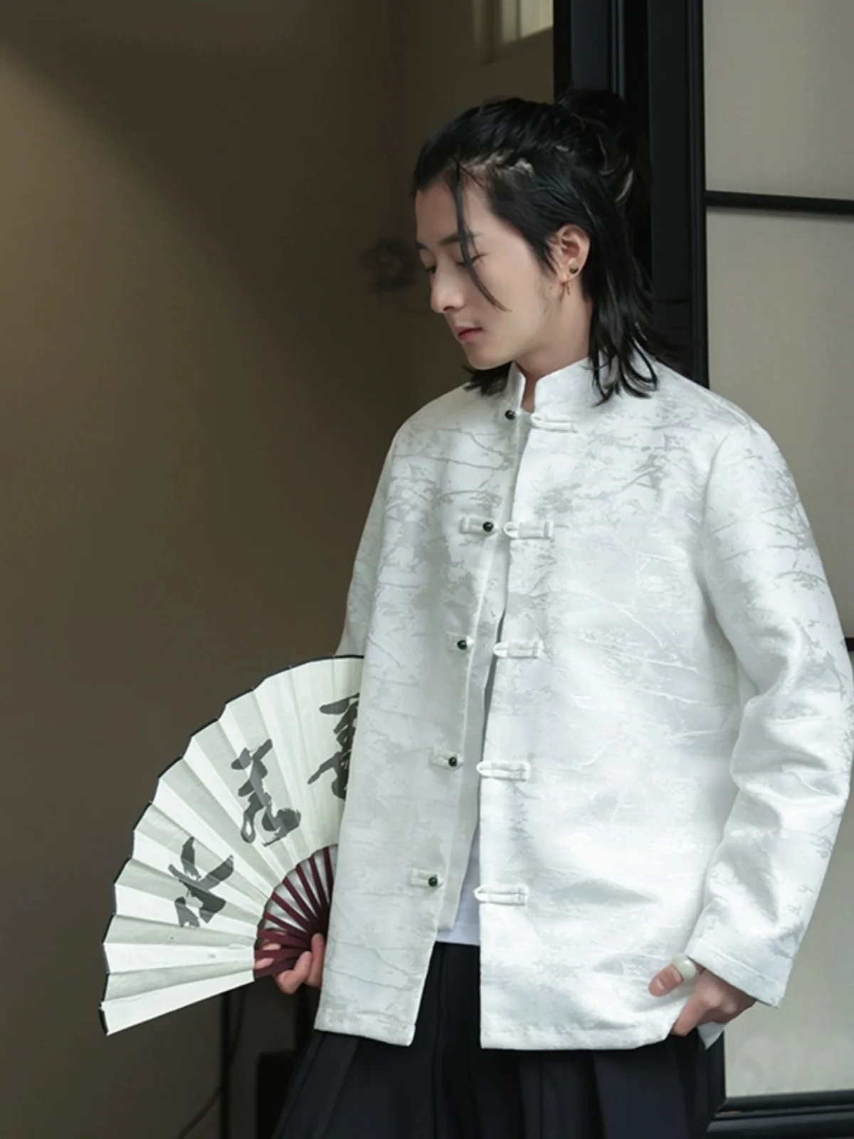 

Мужская повседневная куртка с воротником на пуговицах, весна-осень, новая модель в китайском стиле Тан Ханьфу, молодежная, больших размеров, модная, с прямым подолом