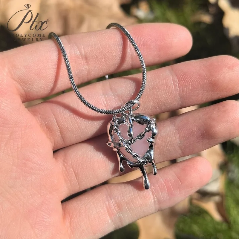 Y2K Halskette Süß Cool Gothic Harajuku Schlangenkette Rosa Zirkon Kreuz Herz Anhänger Streetwear Ästhetisches Geschenk Schmuck für Frauen – Detail 8