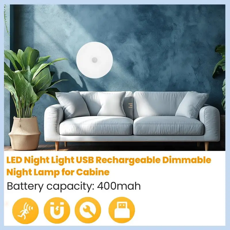 

MLGB-PIR Motion Sensor LED Night Light USB Rechargeable Dimmable Night Lamp For Cabinet Light Wireless Closet Light