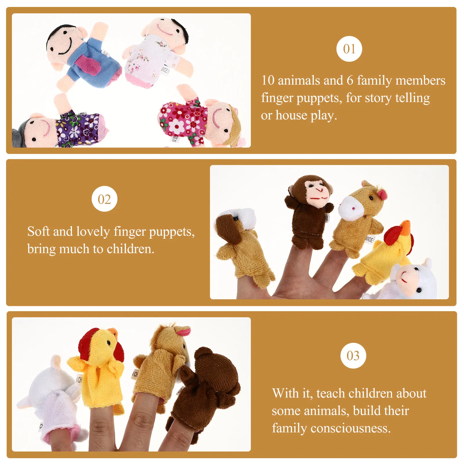 

18Pcs Soft Cloth Finger Puppets 12 Animal 6 People Family Set Educational Storytelling Role Play Play House Learning Tools