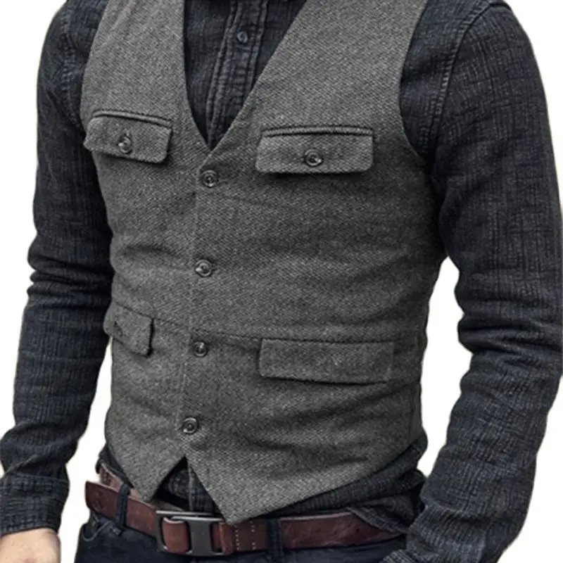 

Suit Vest Brown Burgundy Herringbone Wool Tweed Vintage Steampunk Waistcoat Formal Business Vests For Men Wedding