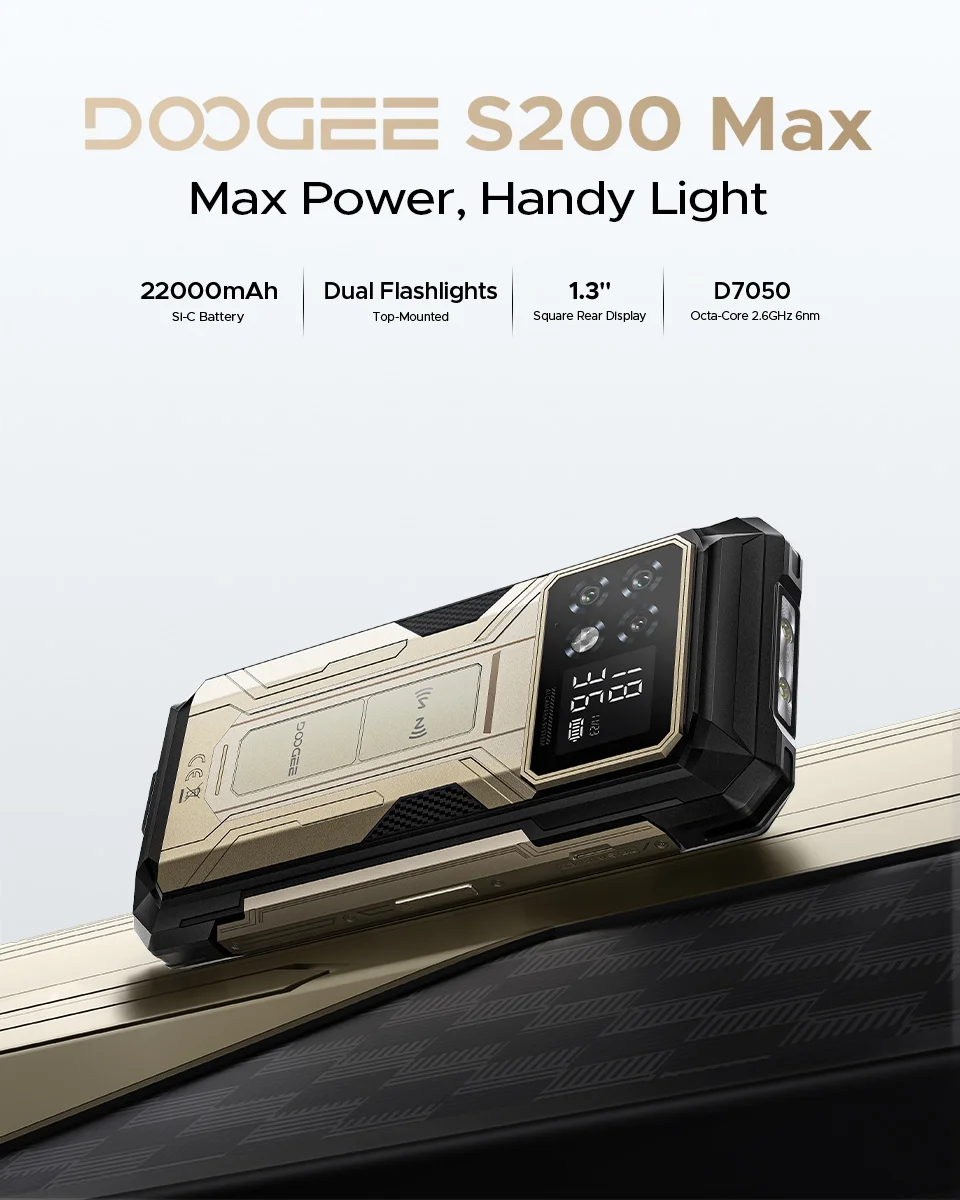 Global Version DOOGEE S200 Max Rugged Phone 16GB 512GB 22000mAh Battery 66W 1.32" Rear Display 6.72” 120Hz Dimensity 7050 NFC