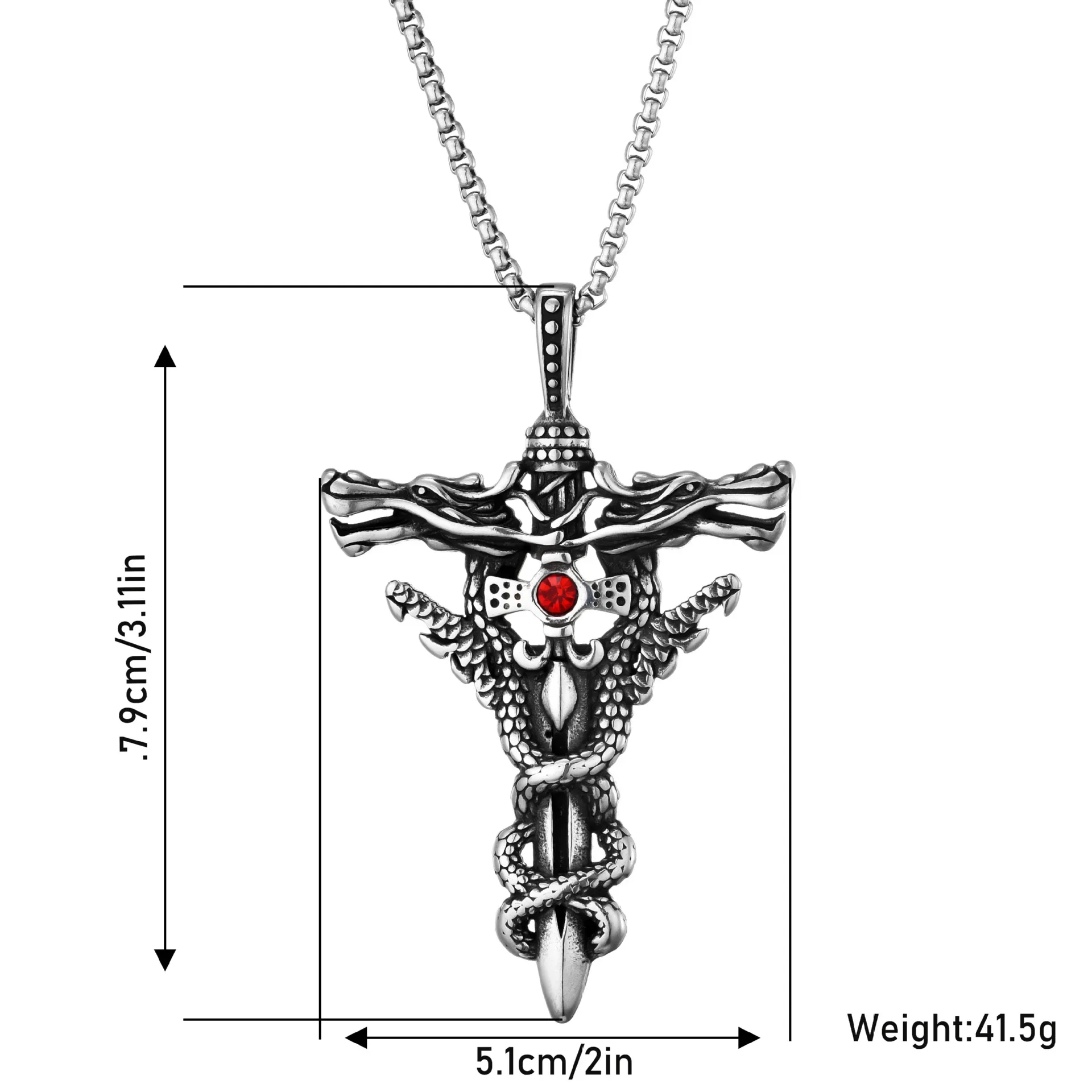 Ожерелье с подвеской в виде рубинового Креста с двойным драконом в стиле ретро Мужской панк трендовый крутой амулет на удачу ювелирные изделия