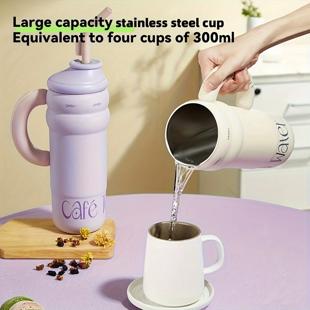 1300ml Tumbler With Handle and Straw Insulated Double Walled Stainless Steel Mug Water Bottle Cup Keep Cold & Hot Water for Hour imelda may 11 past the hour cd