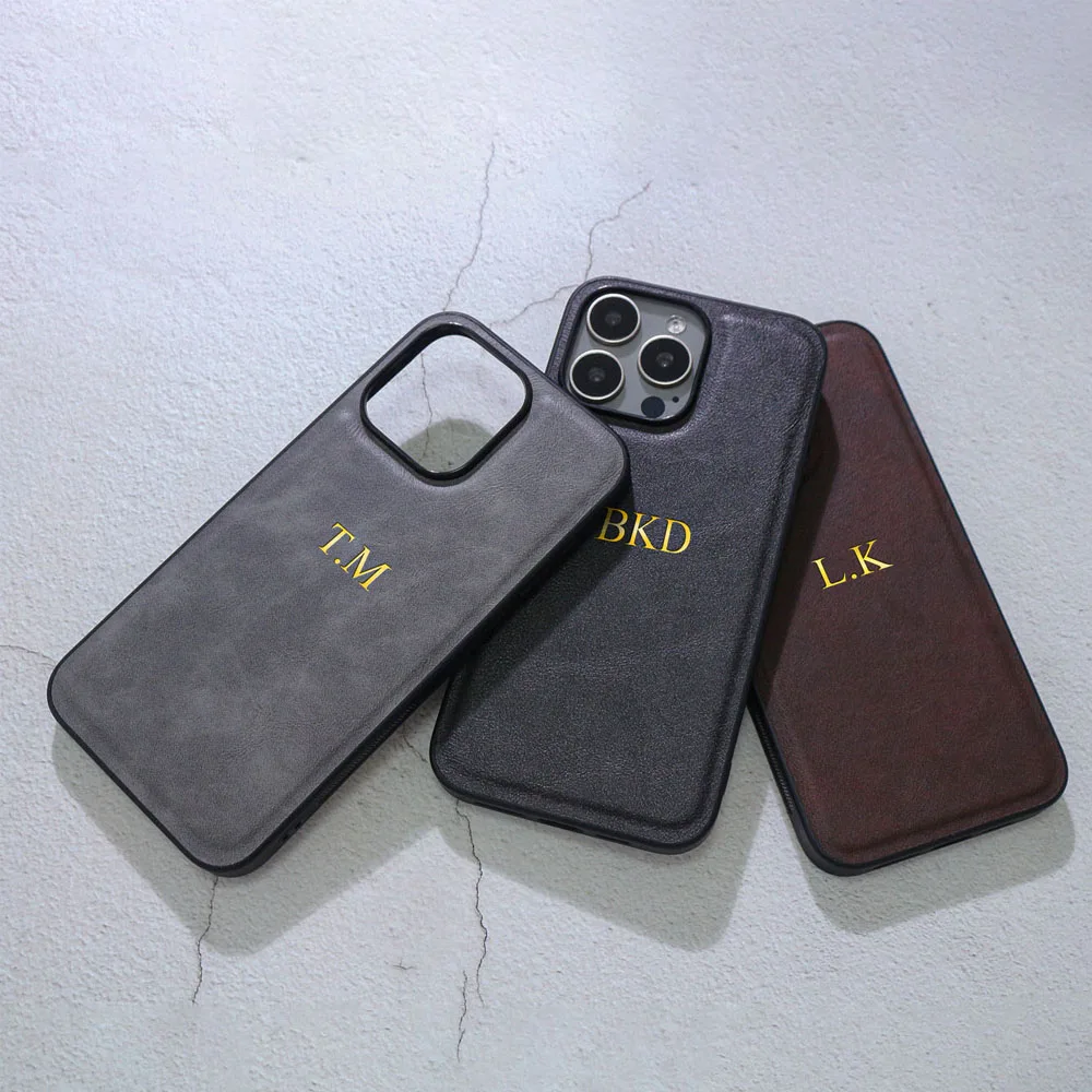 Personalized Customized Initials Name Case For iPhone 16 15 14 13 12 11 Pro Max Plus Luxury Leather DIY 3D Engraved Cover