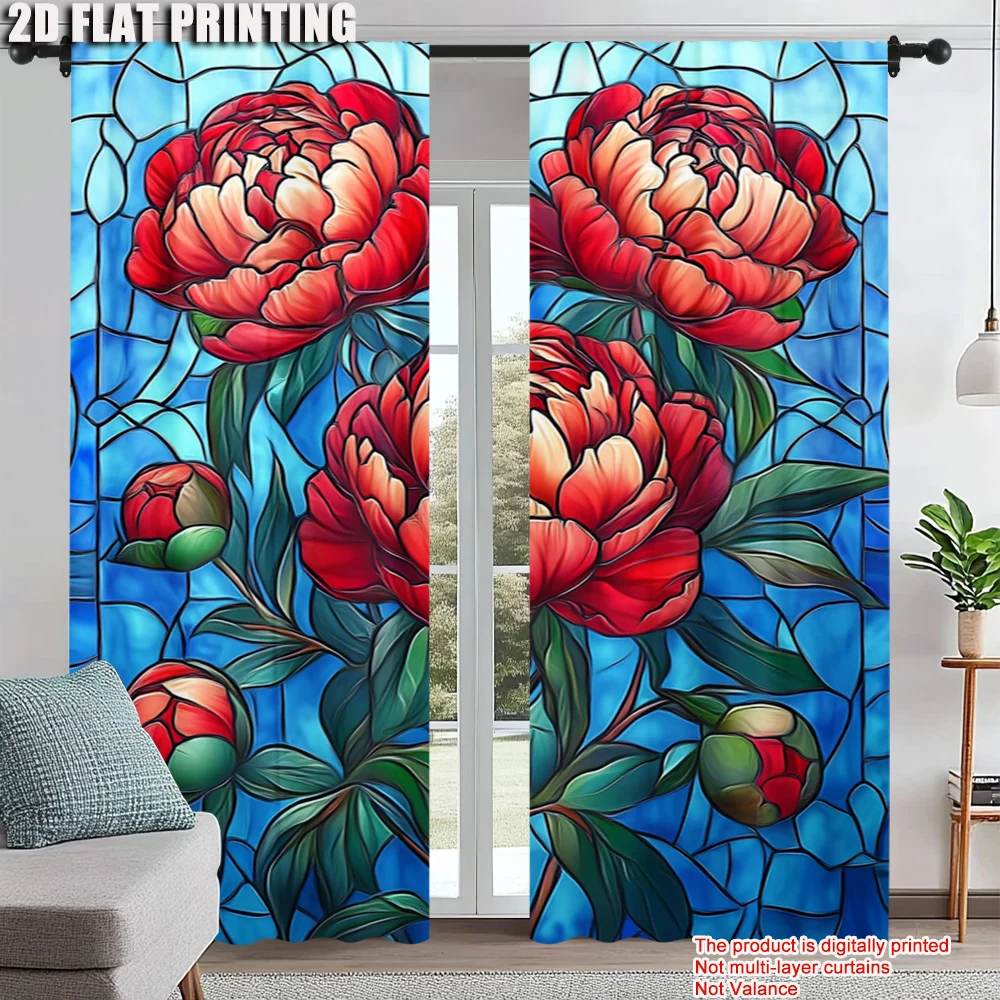 

2pc, Window Curtains Vintage Art Rose Light Filter Party Decorations Perfect for College dormitory decoration