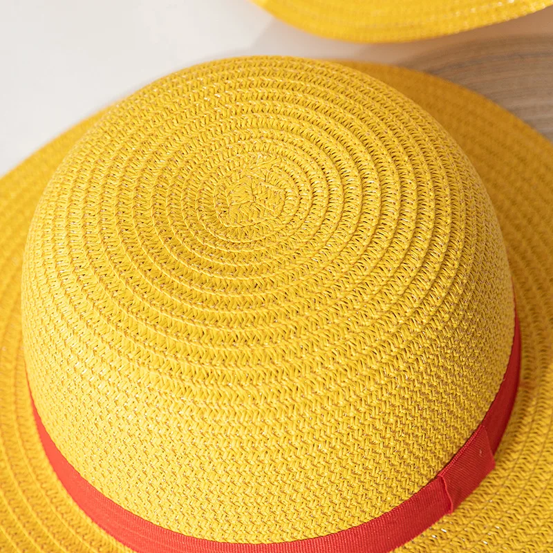 Luffy Unisex Yellow Flat Straw Hats Anime Sun Beach Hat for Men Boys Halloween Party Props Performance Cap Cosplay Accessories