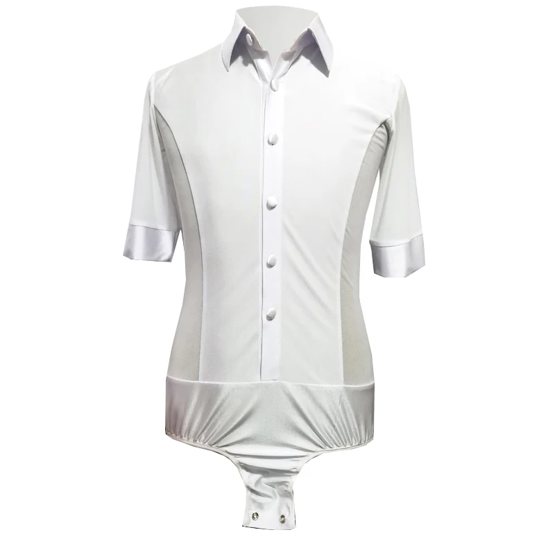 Latin dansshirt Mannelijke wedstrijdkleding Meerkleurige tops met halve mouwen Ballroomprestatiekostuum Latin oefenkleding