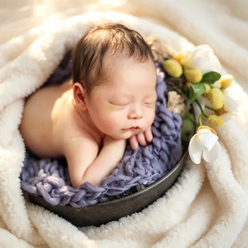 Handmade Woven Flokati Shooting Mat Newborn Studio Background Blanket Prop For Infant Baby Portrait Photography Shooting Session