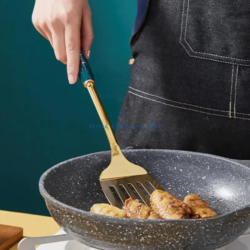 

4/6PCS Kitchen Utensils Set with Electroplate Gold Coating Stainless Steel Ceramic Handle Chef Cooking Ware M76D