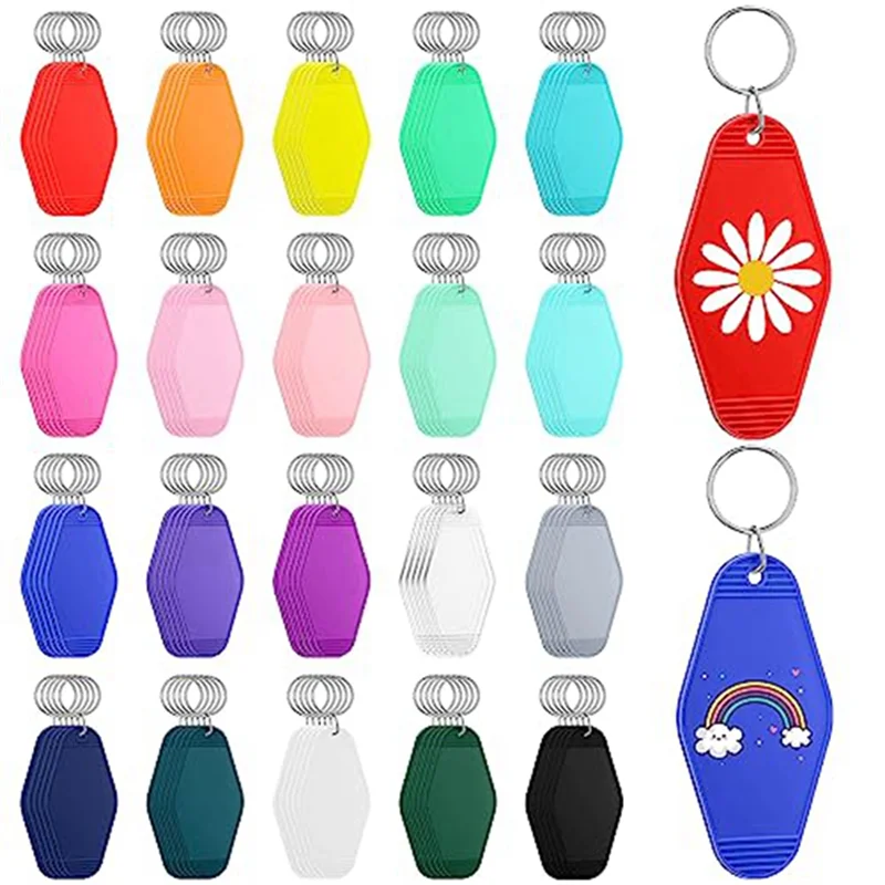 100 Pcs Blank Hotel Motel Keychain Bulk 20 Colors Plastic Sublimation Blank Keychains Vintage Rhombus Motel Key Tags