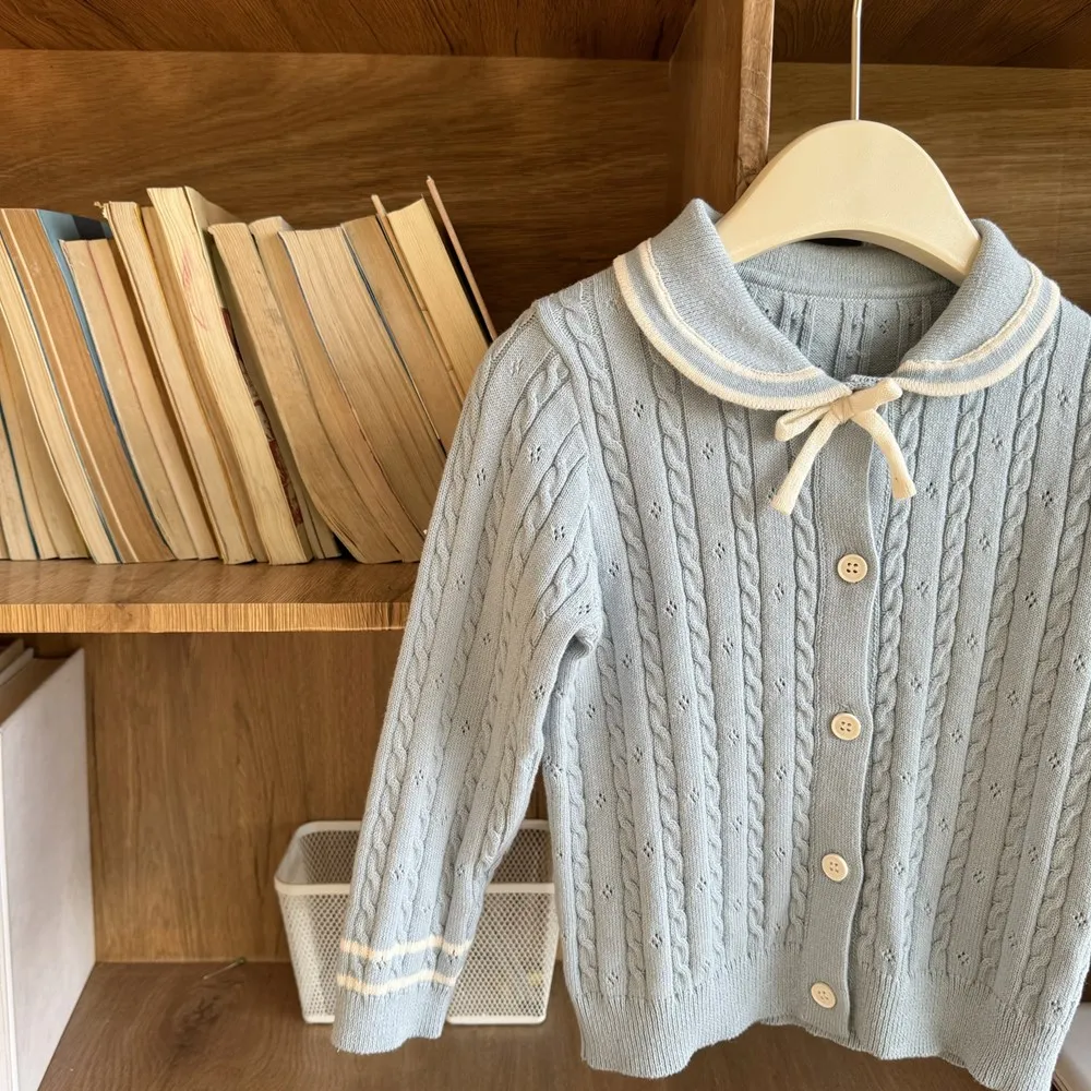 

Baby Sweater girls clothes Navy style Blue Knitted Sweater girls cardigan spring coat