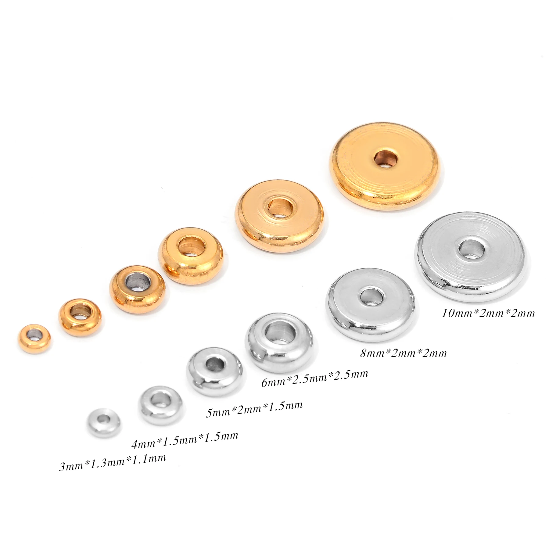

30Pcs/lot 3-10mm Stainless Steel Charm Spacer Beads Flat Round Loose Big Hole Beads For DIY Jewelry Making Supplies Accessories