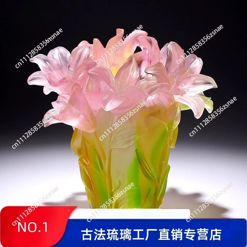 Ancient glass vase crystal handicraft ornament high-end sense light luxury high-end living room high-end atmospheric decoration