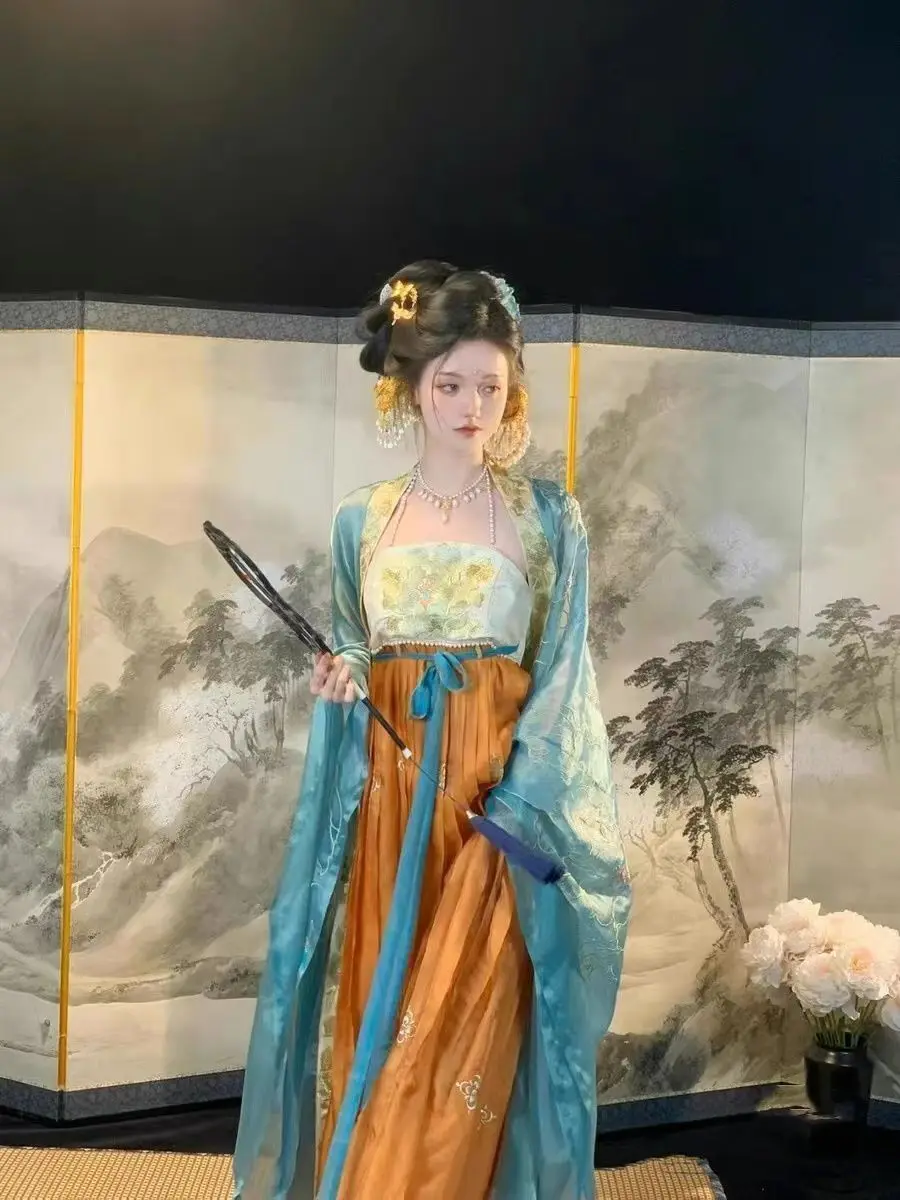 Duftend wie jemals, Hanfu Mudan Tang-Stil Brust gebunden Hezi restauriert Tang-Stil luxuriöse Stickerei große Ärmel neues Set