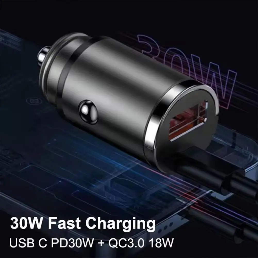 30W Auto-Zigarettenanzünder-Ladegerät USB Typ C Autoladegerät PD3.0 Mini Metall Dual USB Schnellladeadapter
