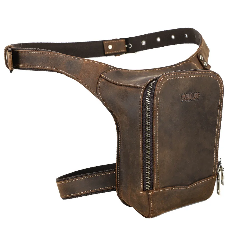 Fashion British Style Top Layer Cowhide Men's Outdoor Mountaineering Multi Functional Leather Motorcycle Waist Mobile Phone Bags