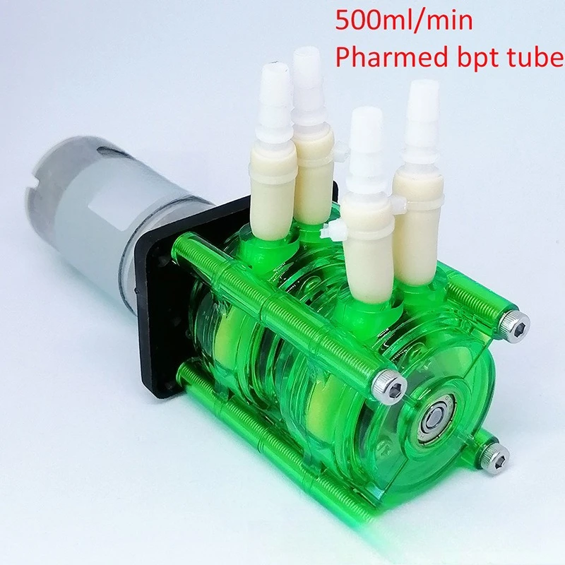 Double head 12V/24V large flow corrosion-resistant peristaltic pump easy-to-install titration pump BPT tube 500ml/min * 2