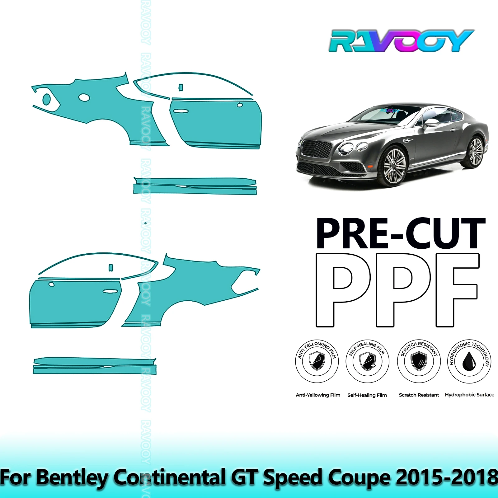 

For Bentley Continental GT Speed Coupe 2015-2018 8.5mil Pre-Cut PPF Door & A/B Pillar Kit TPU Paint Protection Film Set
