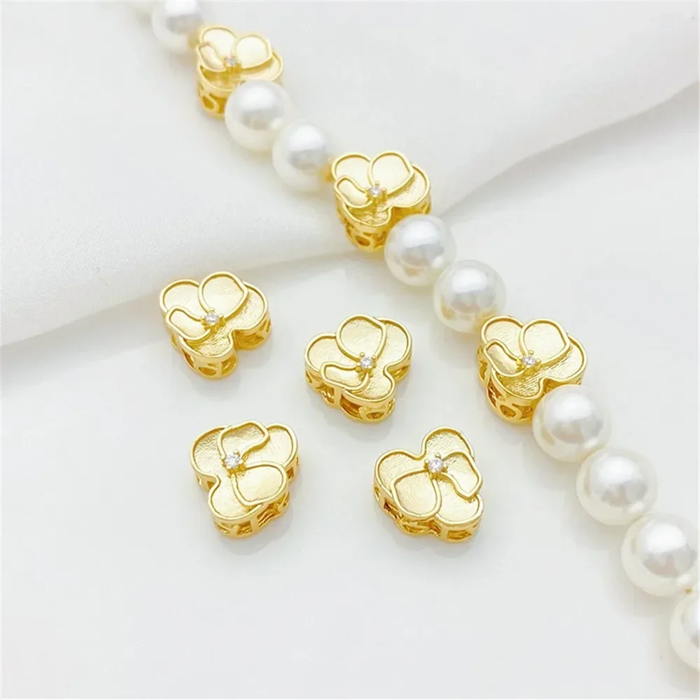 14K Gold Inlaid Zirconium Camellia Loose Beads Bead Partition Handmade DIY Beaded Bracelet Necklace Jewelry Material Accessories