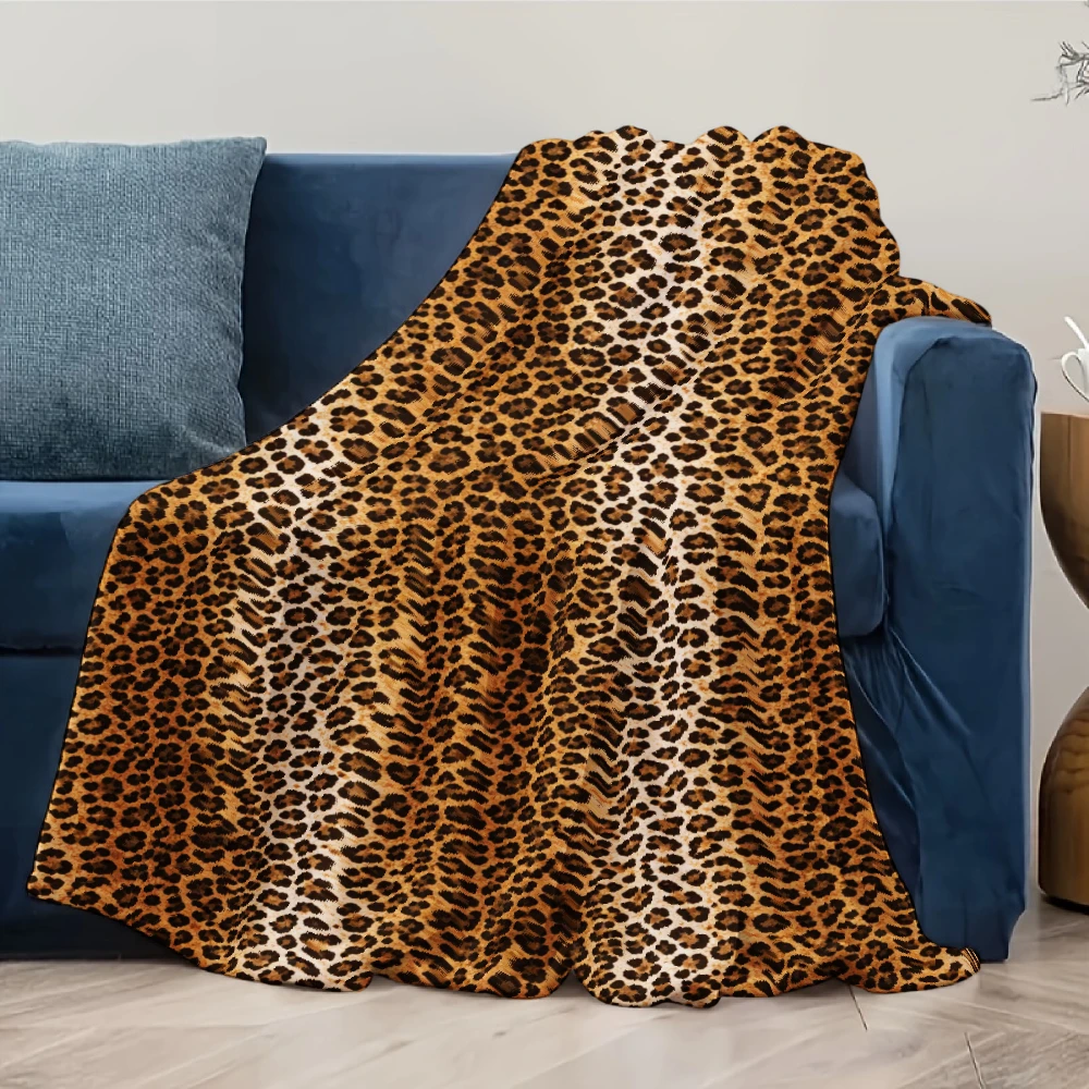 1pc Leopard Print Blanket Throw for Bed Sofa Travel and Camping Super Soft Cozy Fluffy Print Flannel Blankets for All Seasons
