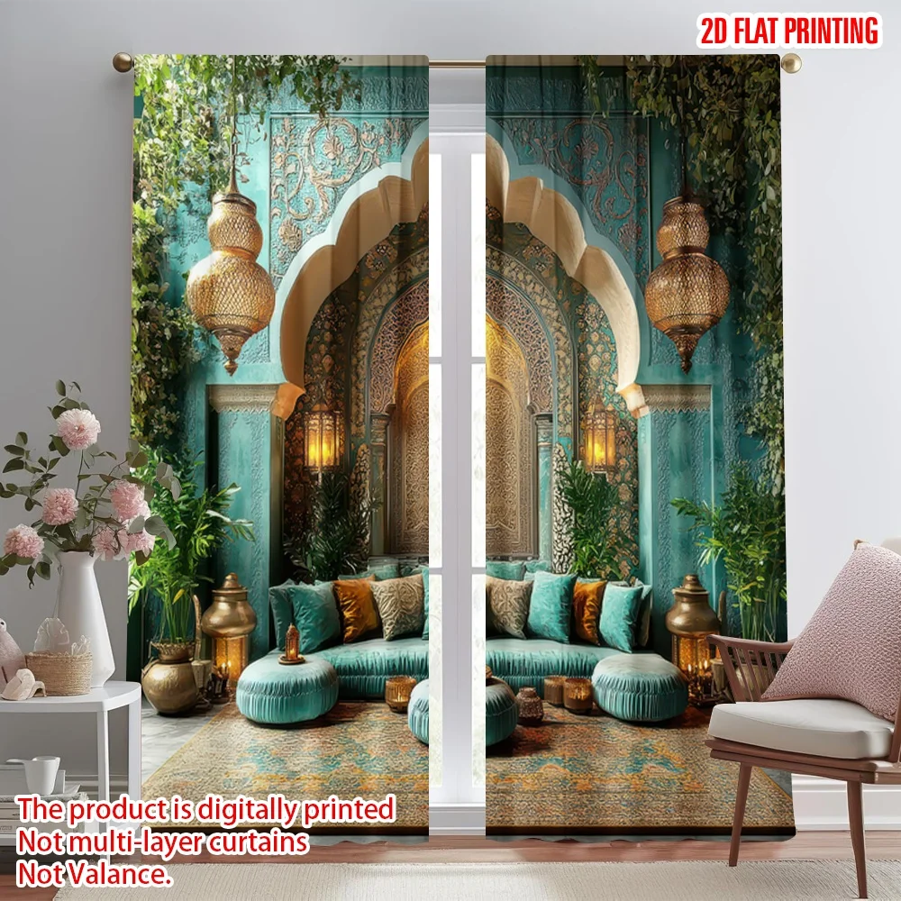 

2D flat printing 2pcs Drapes Moroccan-Inspired Lounge Area Digital Printed Polyester Drapes Festive Wall Decor for New Year