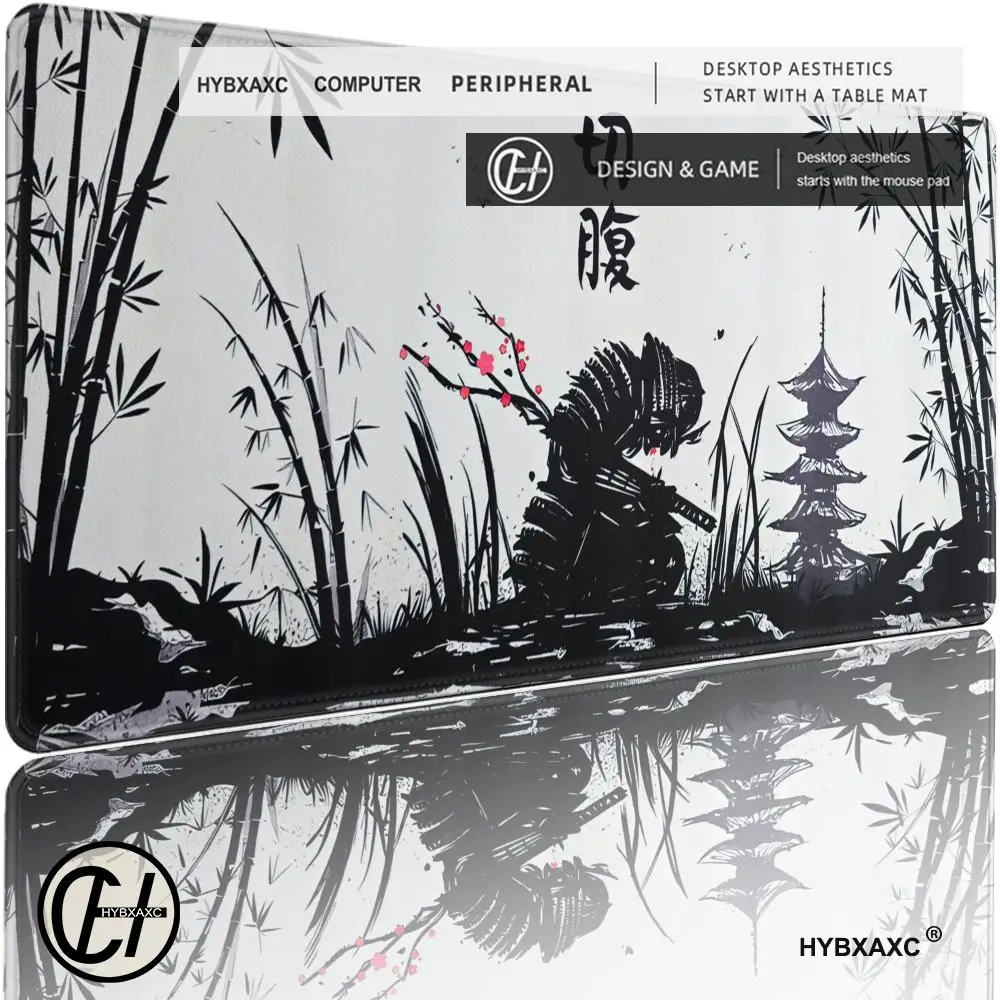 Alfombrilla de escritorio japonesa Samurai, alfombrilla para teclado de juegos en blanco y negro, alfombrilla de escritorio extendida Oni Samurai, alfombrilla para ratón Ghost of Tsushima XAXC