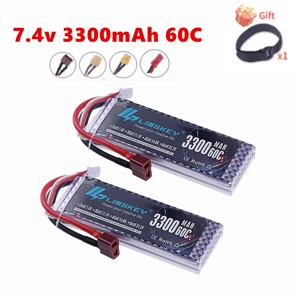 Upgrade 3300mAh 7.4V 2S LiPo Battery For RC Car Quadcopter Boat Drones Spare Parts 60C Battery With JST XT30 XT60 Plug